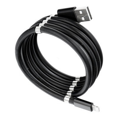 Cablu Incarcare Rapida si Date, Conector USB la Lightning pentru iPhone, Organizare cu Absorbtie Magnetica, Silicon, 1 m, Negru