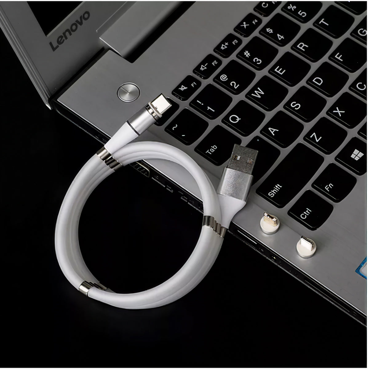 Cablu de Incarcare Rapida si Date, Conector USB Type-C, Design cu Auto-Absorbtie Magnetica, Silicon Flexibil, Compatibil Android, 1 m, Alb