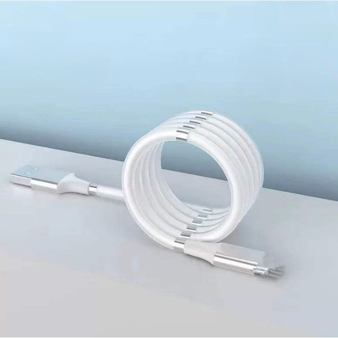 Cablu de Incarcare Rapida si Date, Conector USB Type-C, Design cu Auto-Absorbtie Magnetica, Silicon Flexibil, Compatibil Android, 1 m, Alb