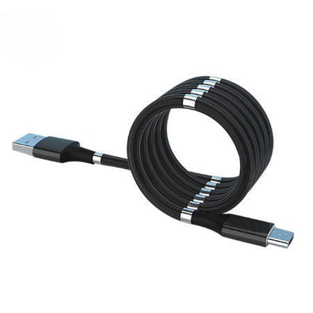 Cablu Date si Incarcare Rapida USB Type-C, Organizare cu Absorbtie Magnetica, Design Anti-Incurcare, Silicon si Magnet, 1 m, Negru