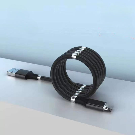Cablu Date si Incarcare Rapida USB Type-C, Organizare cu Absorbtie Magnetica, Design Anti-Incurcare, Silicon si Magnet, 1 m, Negru