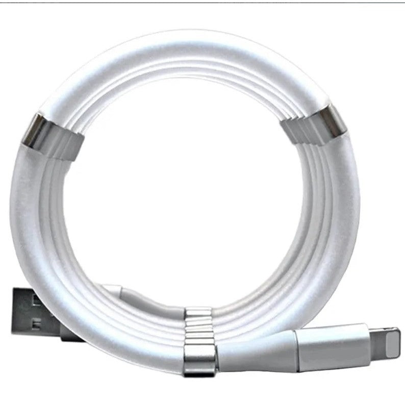 Cablu Date si Incarcare Rapida pentru iPhone, Tehnologie cu Absorbtie Magnetica pentru Organizare, Conector Lightning la USB, PVC, 1 m, Alb