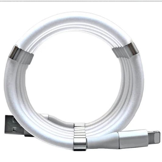 Cablu Date si Incarcare Rapida pentru iPhone, Tehnologie cu Absorbtie Magnetica pentru Organizare, Conector Lightning la USB, PVC, 1 m, Alb