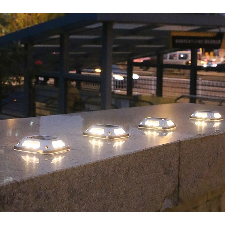 Lampa Solara LED pentru Gradina, 8 LED-uri, Protectie IP65, Montare Perete sau Pamant, ABS si Policarbonat, 9 x 9 cm, Alb Cald, Gri, Set 4 Bucati