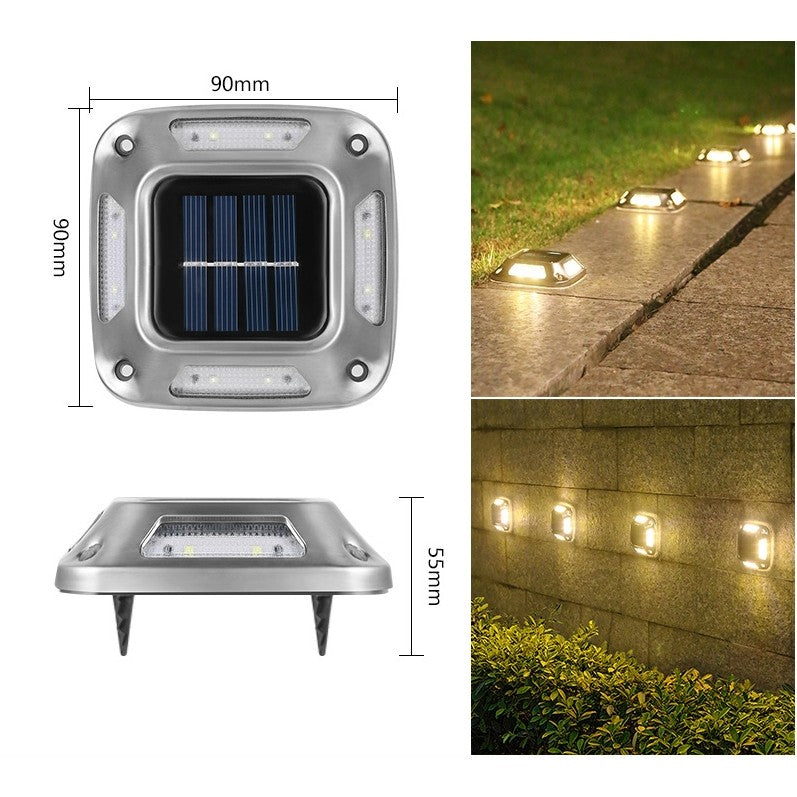 Lampa Solara LED pentru Gradina, 8 LED-uri, Protectie IP65, Montare Perete sau Pamant, ABS si Policarbonat, 9 x 9 cm, Alb Cald, Gri, Set 4 Bucati