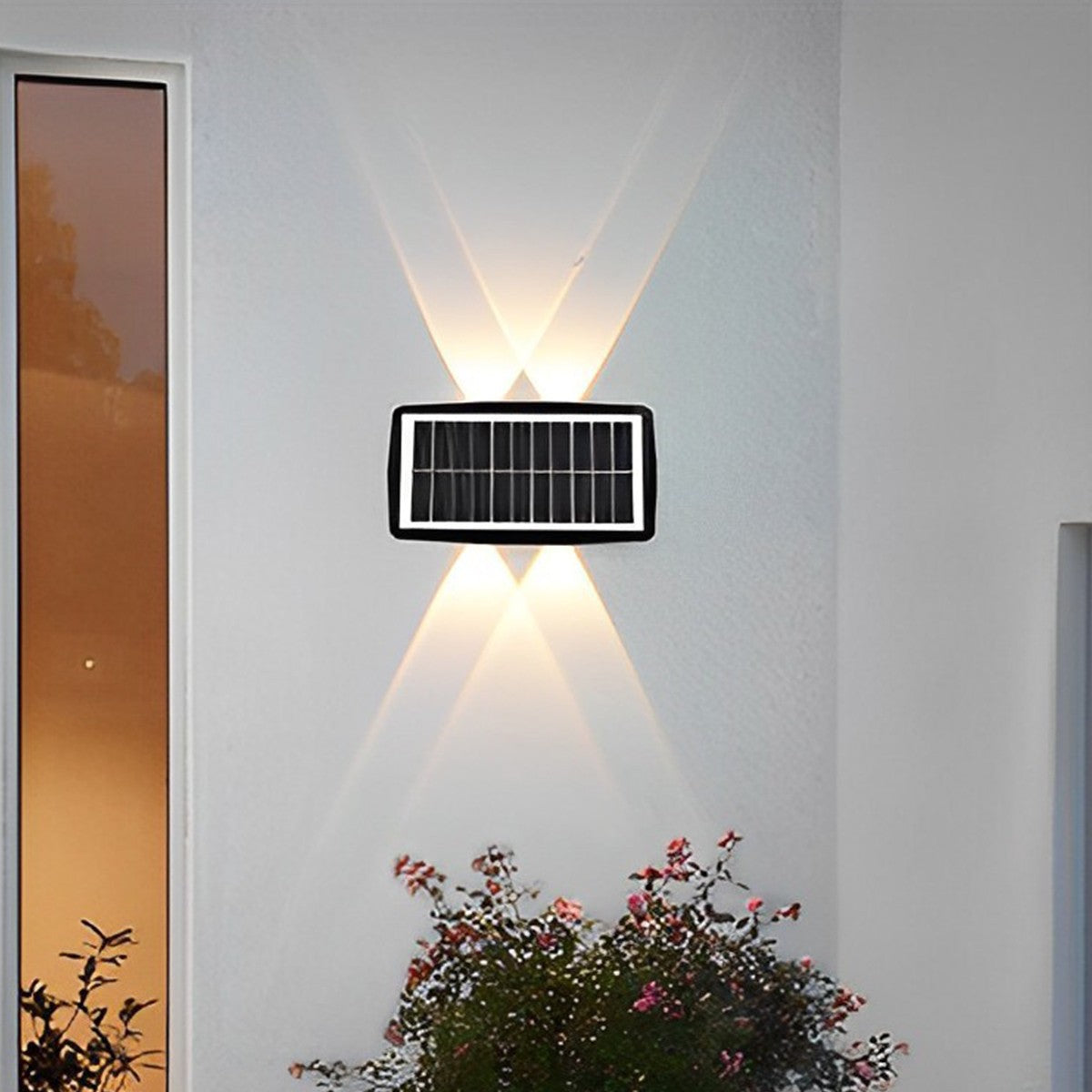 Lampa Solara LED de Perete Bidirectionala, Aplicatie Dreptunghiulara pentru Exterior, Senzor de Lumina, Protectie IP65, ABS, 20.5x10 cm, 6 LED-uri, Lumina Alba Calda