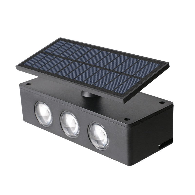 Lampa Solara LED Bidirectionala pentru Perete si Gradina, Panou Ajustabil, Lumina Selectabila Alb si Multicolor, Rezistenta la Apa IP65, Acumulator 1200mAh, Material ABS, 16 x 6.5 cm, 6 LED-uri