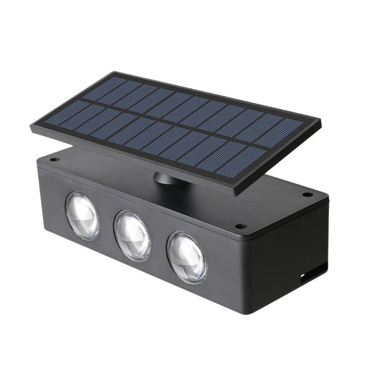 Lampa Solara LED Bidirectionala pentru Perete si Gradina, Panou Ajustabil, Lumina Selectabila Alb si Multicolor, Rezistenta la Apa IP65, Acumulator 1200mAh, Material ABS, 16 x 6.5 cm, 6 LED-uri