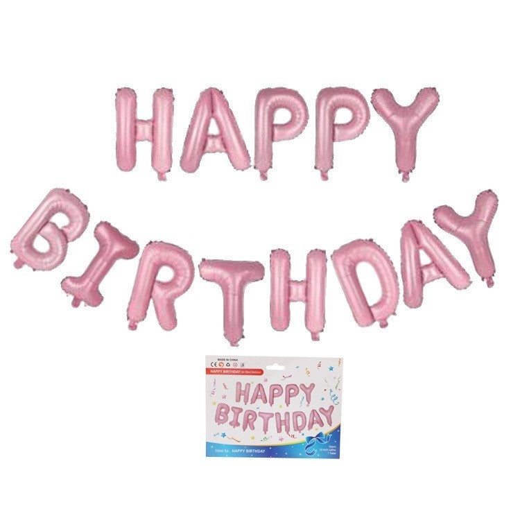 Set 13 Baloane Happy Birthday, Ghirlanda Aniversara din Folie Aluminiu, Litere Decor Petrecere, cu Pai Inclus, 40 cm, Roz Deschis