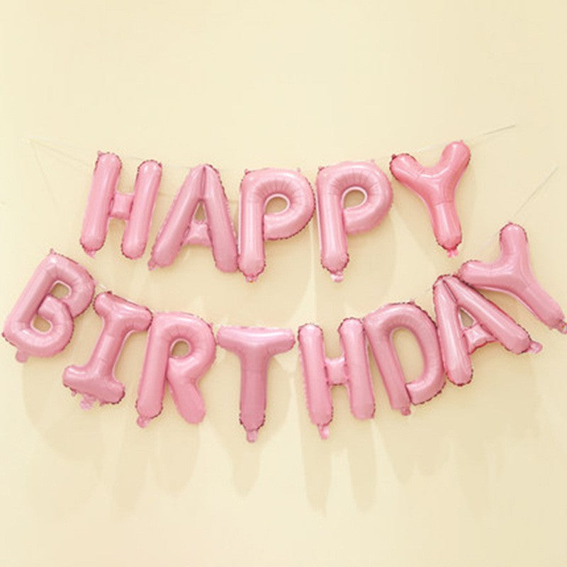 Set 13 Baloane Happy Birthday, Ghirlanda Aniversara din Folie Aluminiu, Litere Decor Petrecere, cu Pai Inclus, 40 cm, Roz Deschis
