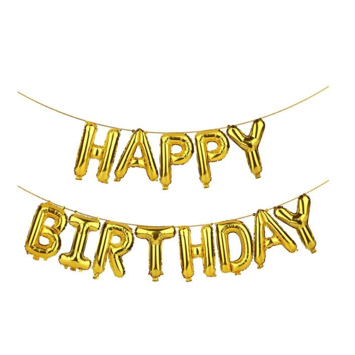 Set 13 Baloane Litere Happy Birthday, Ghirlanda Aniversara din Folie de Aluminiu, Umflare Aer sau Heliu, 40 cm, Auriu