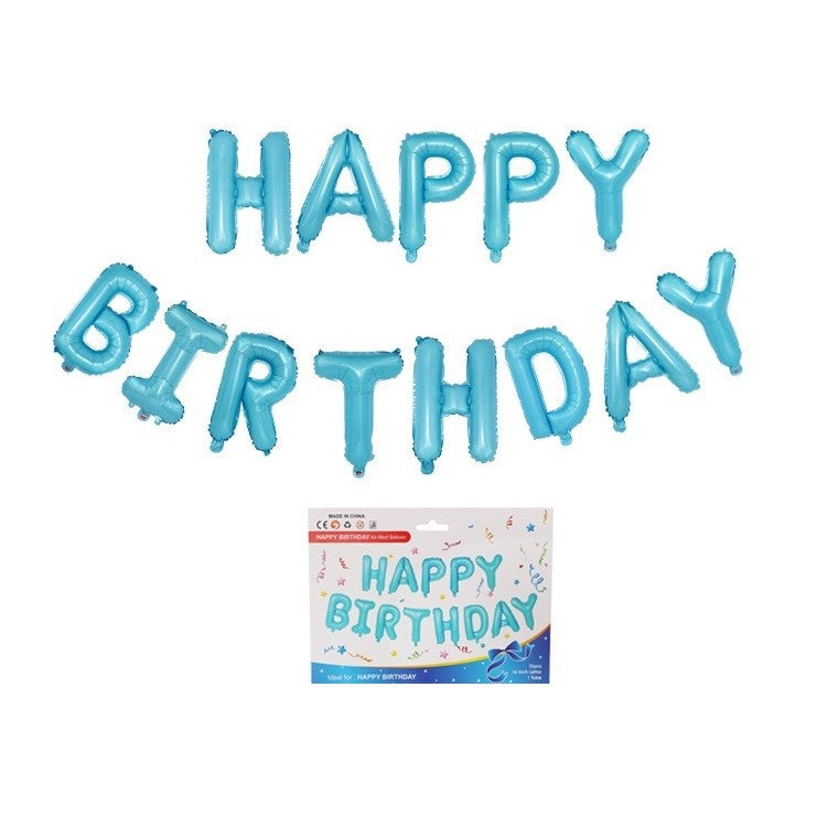 Set Baloane Folie Happy Birthday, Decoratiuni Petrecere Aniversara, Litere 40 cm, Umflare Aer sau Heliu, include Pai, Albastru Baby Blue