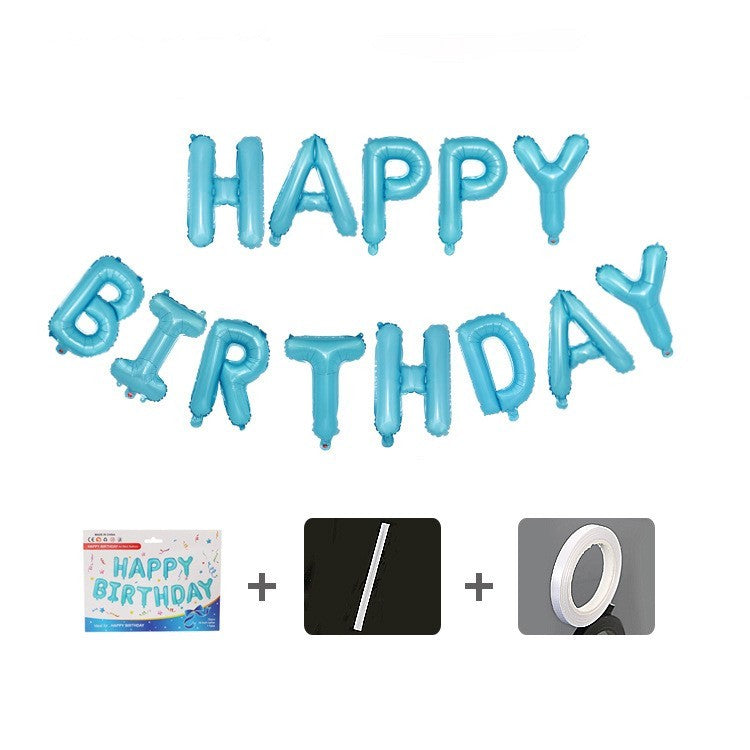 Set Baloane Folie Happy Birthday, Decoratiuni Petrecere Aniversara, Litere 40 cm, Umflare Aer sau Heliu, include Pai, Albastru Baby Blue