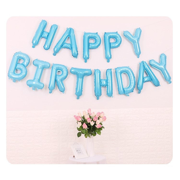 Set Baloane Folie Happy Birthday, Decoratiuni Petrecere Aniversara, Litere 40 cm, Umflare Aer sau Heliu, include Pai, Albastru Baby Blue