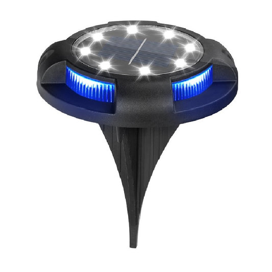 Lampa Solara LED Tip Spot Pentru Gradina, 12 LED-uri cu Lumina Alb Rece si RGB Multicolora, Protectie IP65, Senzor Crepuscular, Material ABS, Acumulator 700 mAh, 11x13.5 cm