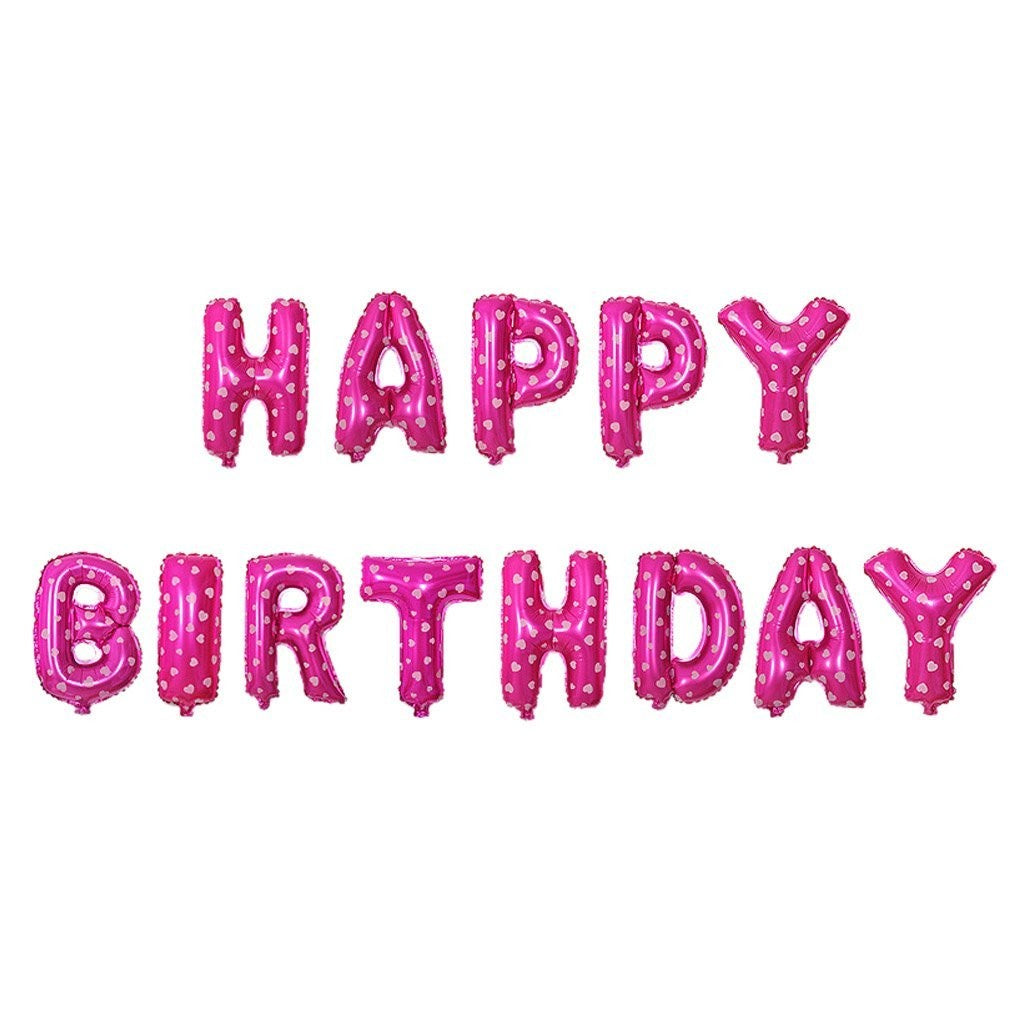 Set 13 Baloane Happy Birthday, Ghirlanda Aniversara din Folie Aluminiu, Litere 40 cm, Roz