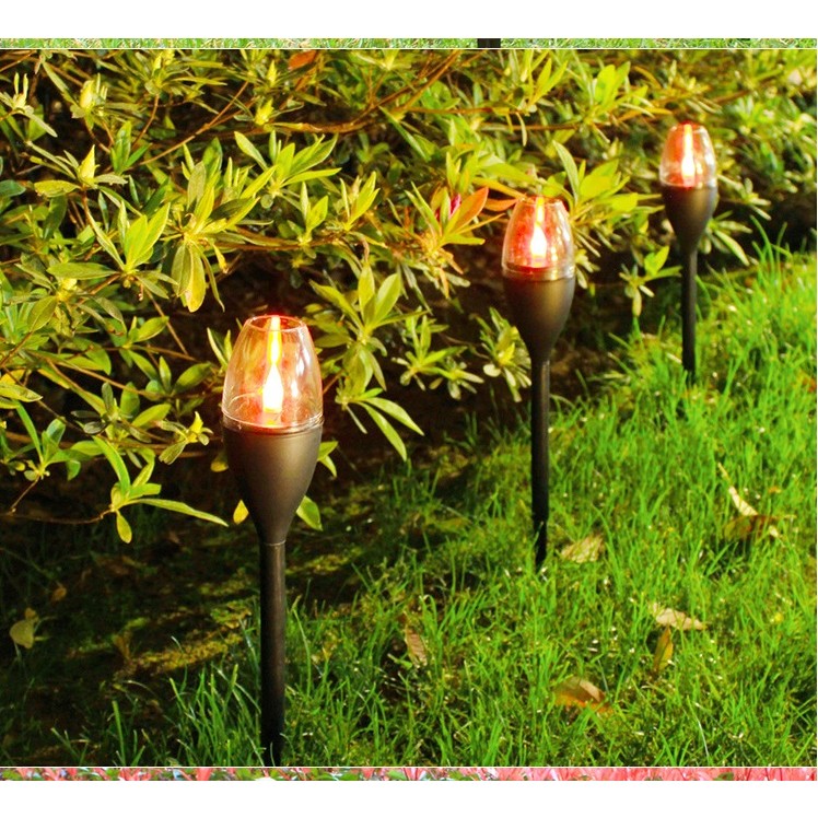 Lampa Solara LED pentru Gradina, Efect Flacara Multicolor, Design Pahar de Vin, Protectie IP65, PVC si ABS, Inaltime 37.5 cm, Negru, Set 10 Bucati