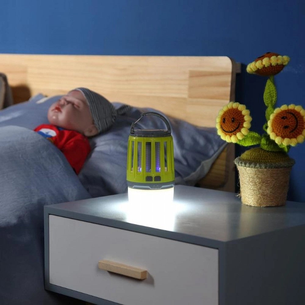 Lampă Anti-Insecte și Felinar 2în1, Distrugător Insecte cu UV și Șoc Electric, Rezistență la Apă IPX6, Încărcare USB, 200 Lumeni, 8.5 x 13.3 cm, Verde