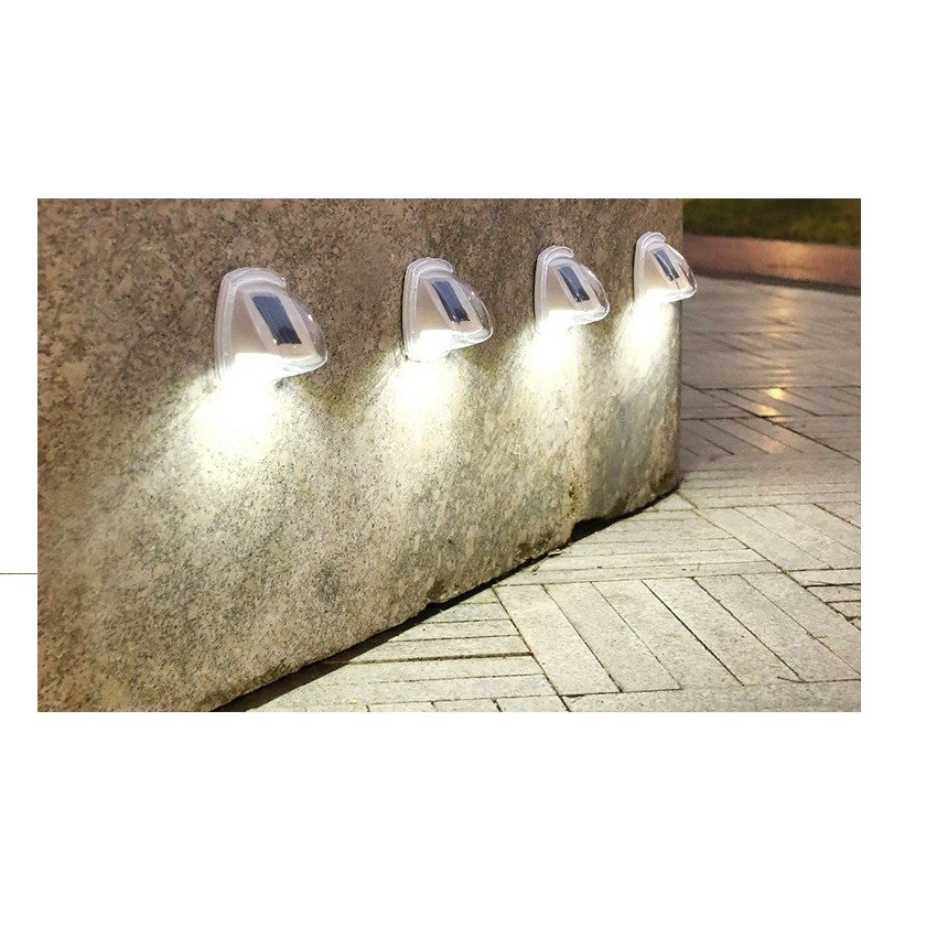Set 2 Lămpi Solare LED de Grădină, Aplică de Perete Exterior cu Senzor de Lumină, 8 LED-uri per Lampă, Material ABS Rezistent la Apă, Lumină Alb Rece, Acumulator 600mAh, Alb, 2 Bucăți