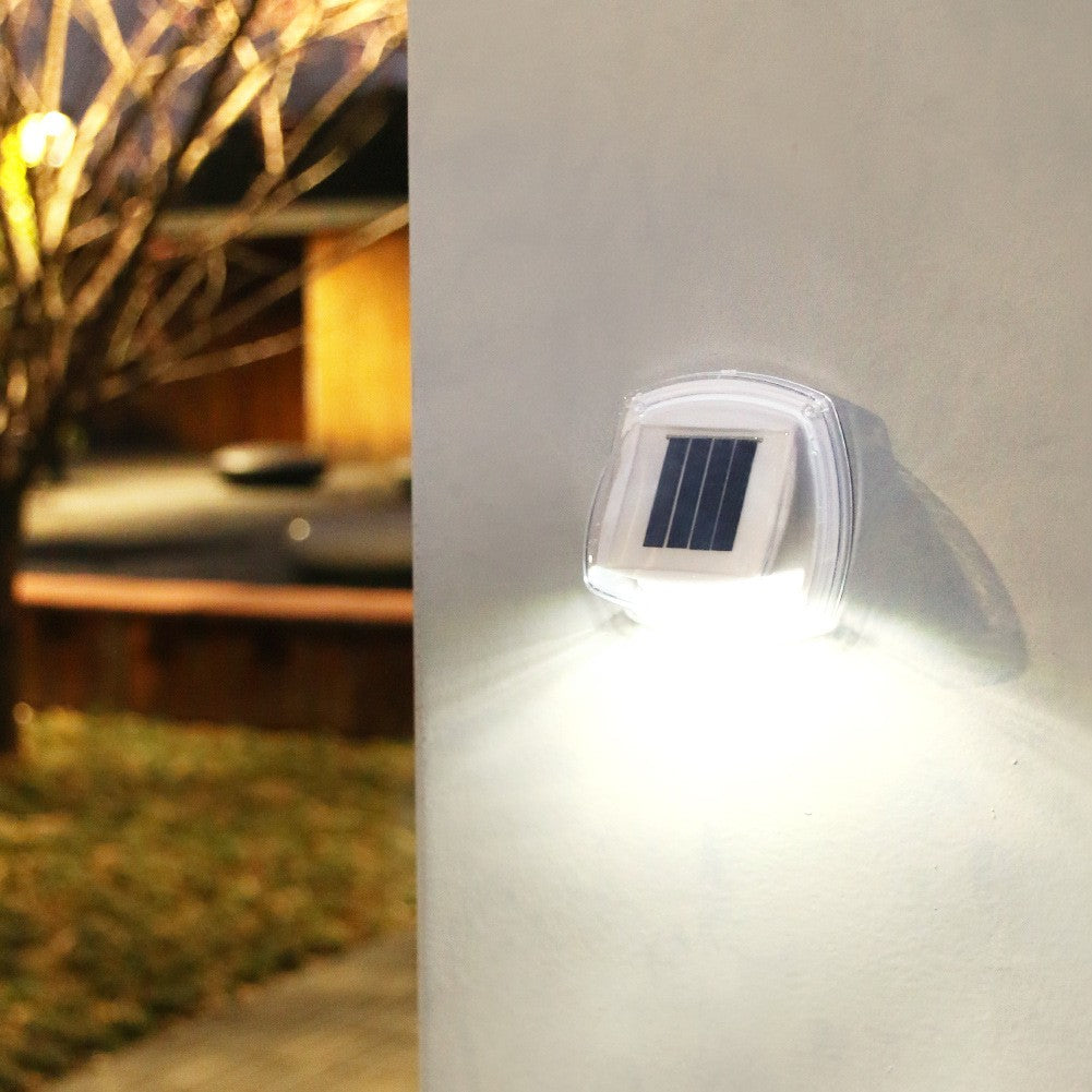 Set 2 Lămpi Solare LED de Grădină, Aplică de Perete Exterior cu Senzor de Lumină, 8 LED-uri per Lampă, Material ABS Rezistent la Apă, Lumină Alb Rece, Acumulator 600mAh, Alb, 2 Bucăți