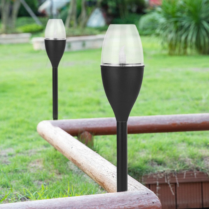Lampa Solara LED pentru Gradina, Efect Flacara si Design Pahar de Vin, Protectie IP65 Rezistenta la Intemperii, ABS si PVC, Inaltime 37.5 cm, Lumina Alb Cald, Negru, Set 10 Bucati