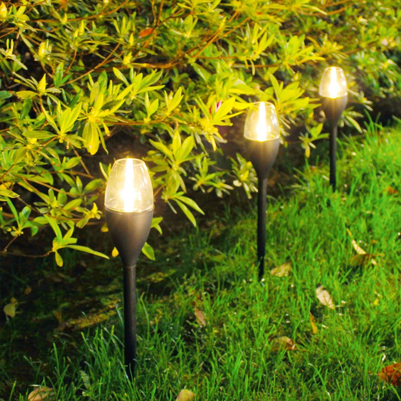 Lampa Solara LED pentru Gradina, Efect Flacara si Design Pahar de Vin, Protectie IP65 Rezistenta la Intemperii, ABS si PVC, Inaltime 37.5 cm, Lumina Alb Cald, Negru, Set 10 Bucati