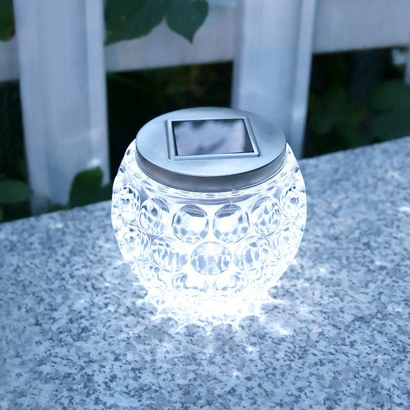 Lampa Solara LED Tip Glob Cristal pentru Gradina si Terasa, Senzor de Lumina, Rezistenta la Apa IP65, Material ABS, 10 x 9.5 cm, Acumulator 600mAh, Lumina Alb Rece