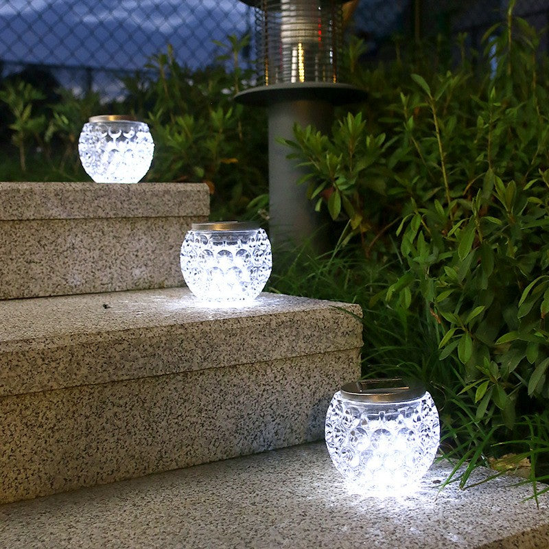 Lampa Solara LED Tip Glob Cristal pentru Gradina si Terasa, Senzor de Lumina, Rezistenta la Apa IP65, Material ABS, 10 x 9.5 cm, Acumulator 600mAh, Lumina Alb Rece