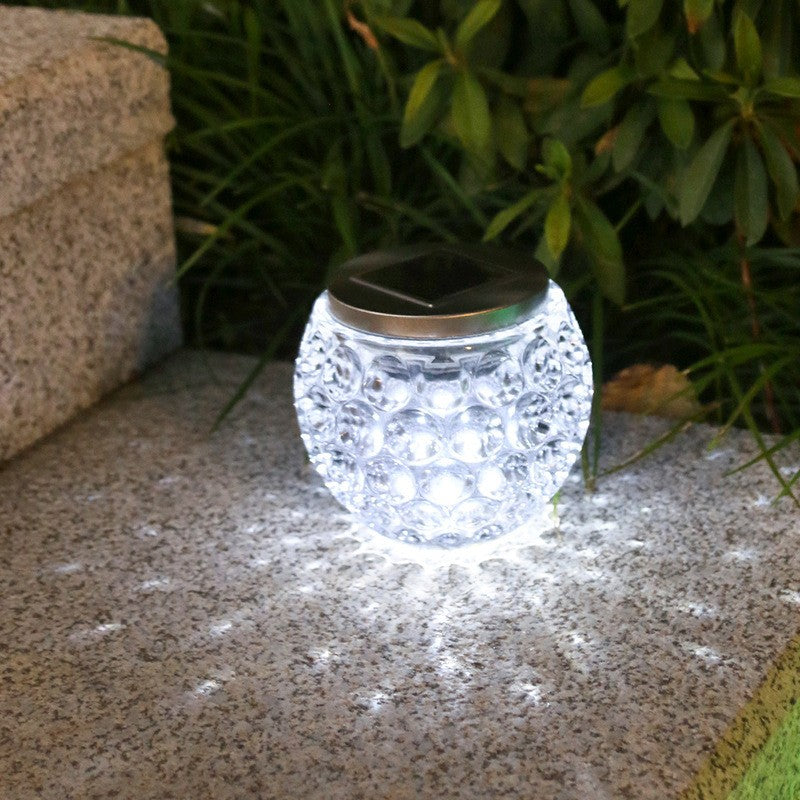 Lampa Solara LED Tip Glob Cristal pentru Gradina si Terasa, Senzor de Lumina, Rezistenta la Apa IP65, Material ABS, 10 x 9.5 cm, Acumulator 600mAh, Lumina Alb Rece