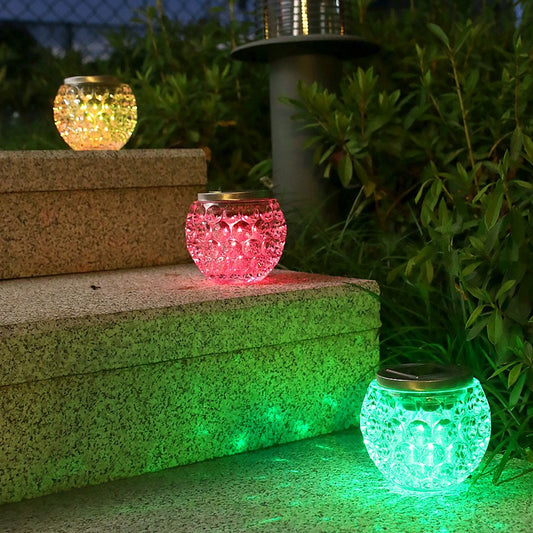 Lampa Solara LED Tip Glob din Cristal, Iluminat Decorativ Gradina si Terasa, Senzor de Lumina, Rezistenta la Apa IP65, Material ABS, 10 x 9.5 cm, Acumulator 600mAh, Multicolor
