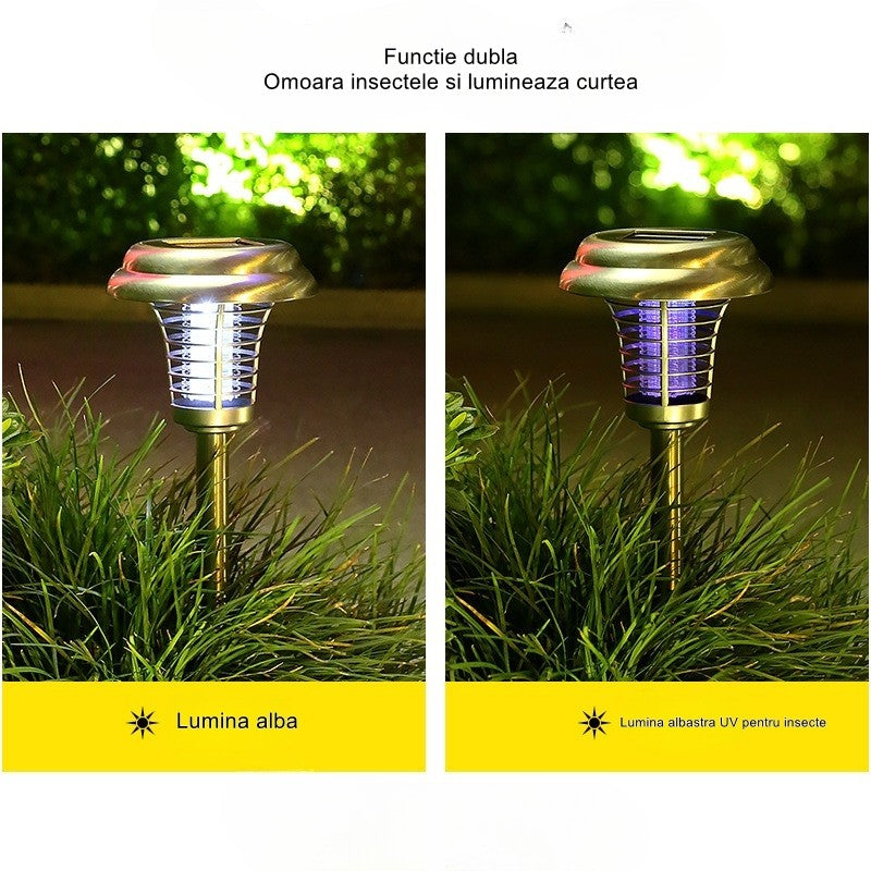 Lampa Solara Tip Torta Anti-Insecte si Tantari, Dispozitiv cu Lumina UV si Electrosoc, Rezistenta la Apa IP65, Material ABS, 1 LED, 48 x 14 cm, Gri