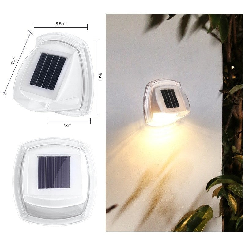 Lampa Solara LED pentru Gradina, Aplica de Perete cu Senzor de Lumina, Rezistenta la Apa IP65, ABS, 8.5 x 9 cm, 8 LED-uri Lumina Calda, Alb, Set 2 Bucati