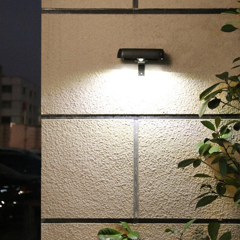 Lampa Solara LED Dreptunghiulara pentru Perete, Senzor de Miscare si Lumina, Rezistenta la Apa IP65, Acumulator 2200mAh, ABS, 18 x 7 cm, Lumina Alb Rece, Negru
