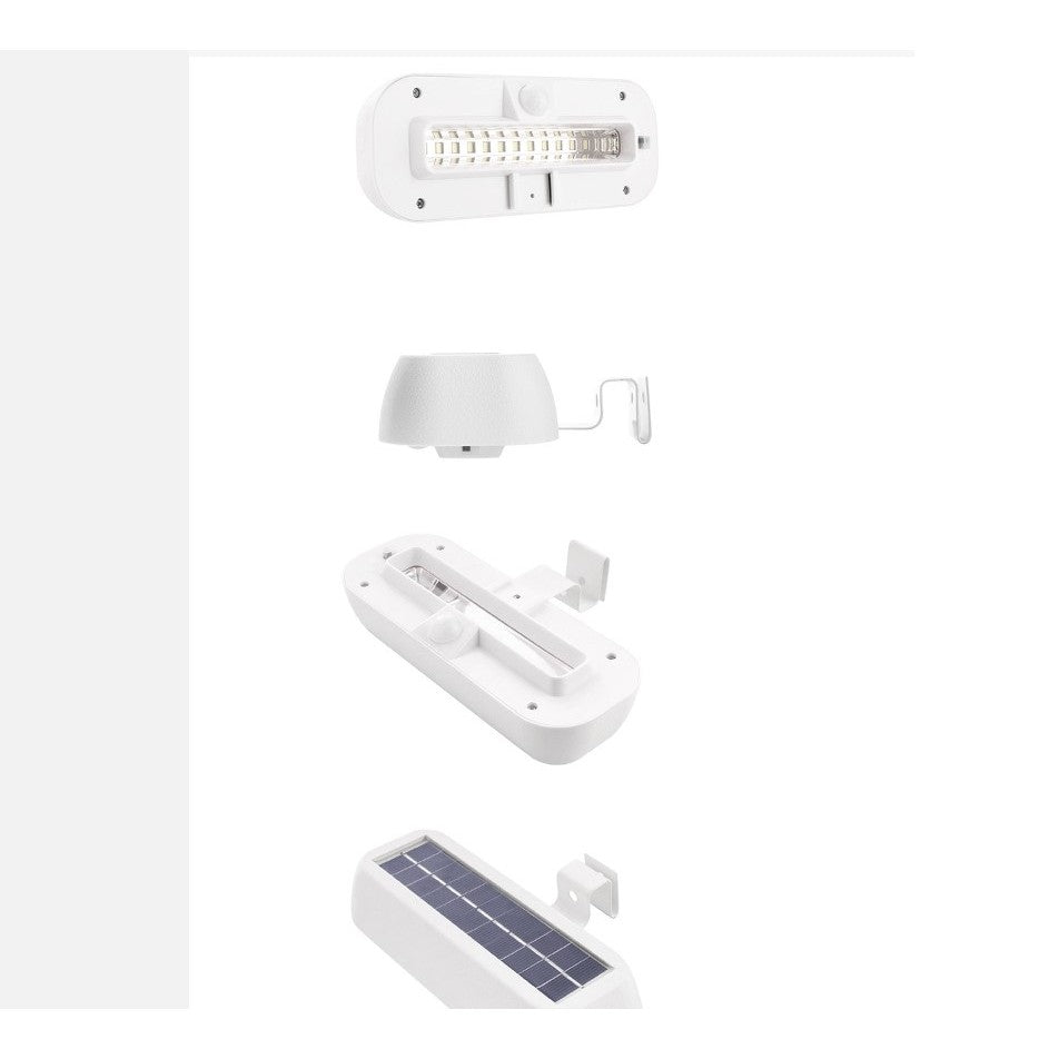 Lampa Solara LED Dreptunghiulara pentru Perete, Senzor de Miscare si Lumina, Protectie Apa IP65, Carcasa ABS, Acumulator 2200mAh, 18 x 7 cm, Lumina Alb Rece, Alb