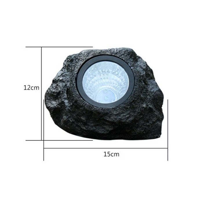 Lampa Solara LED pentru Gradina, Design Imitatie Piatra, 4 LED-uri cu Senzor de Lumina, Material ABS Rezistent, Acumulator 600 mAh, Lumina Alb Rece, 12 x 15 cm, Gri