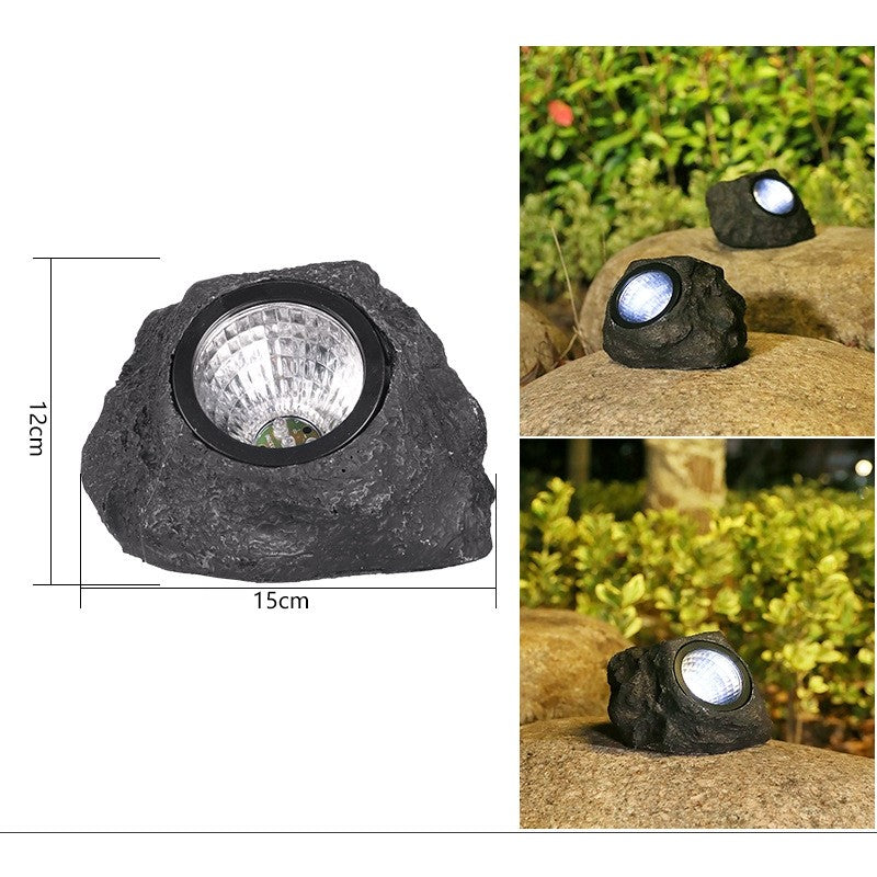 Lampa Solara LED pentru Gradina, Design Imitatie Piatra, 4 LED-uri cu Senzor de Lumina, Material ABS Rezistent, Acumulator 600 mAh, Lumina Alb Rece, 12 x 15 cm, Gri