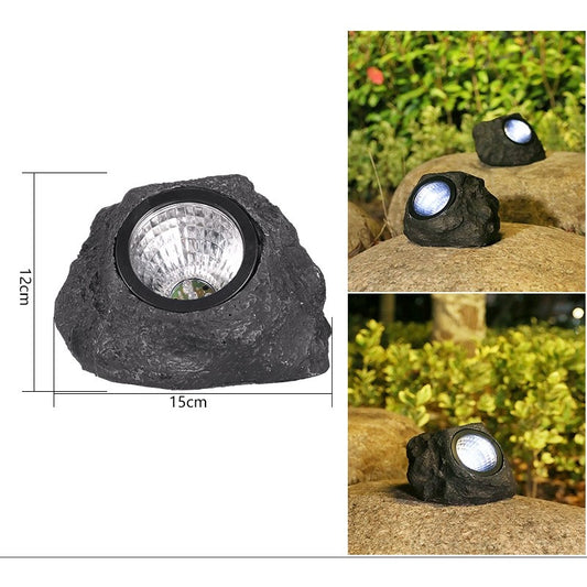 Lampa Solara LED pentru Gradina, Design Imitatie Piatra, 4 LED-uri cu Senzor de Lumina, Material ABS Rezistent, Acumulator 600 mAh, Lumina Alb Rece, 12 x 15 cm, Gri
