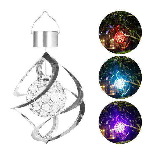 Lampa Solara LED RGB Decorativa Tip Spirala, Rotativa prin Vant, Glob de Cristal, Protectie Apa IP44, Acumulator 600 mAh, 35 x 5.5 cm, Multicolor