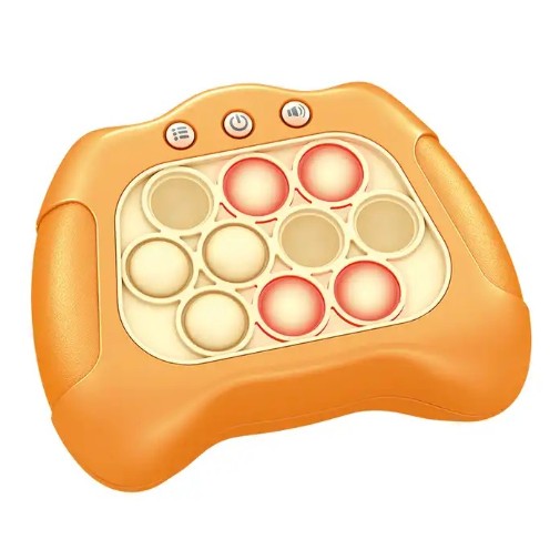 Consola Joc Interactiv Pop It Antistres, Joc de Memorie si Dexteritate cu Lumini si Sunete, 4 Moduri de Lucru, Material ABS si Silicon, Portocaliu, 12 x 10 x 5.8 cm