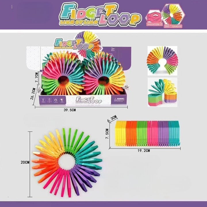 Puzzle Fidget Loop Pentru Copii, Jucarie De Decompresie Cu Functie De Stivuire, Plastic, Curcubeu, 20 cm, 20 Piese