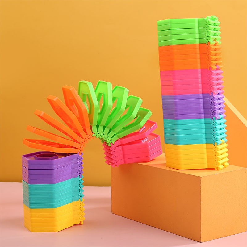 Puzzle Fidget Loop Pentru Copii, Jucarie De Decompresie Cu Functie De Stivuire, Plastic, Curcubeu, 20 cm, 20 Piese