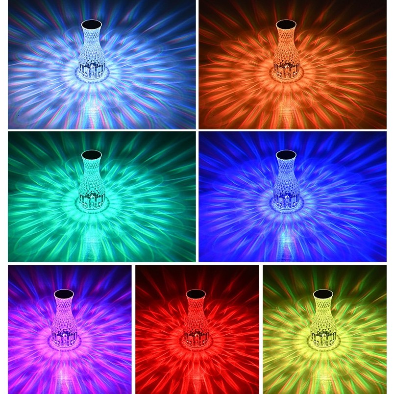 Lampa de Birou LED RGB 16 Culori, Veioza Cristal cu Control Tactil si Telecomanda, Incarcare USB, Acrilic, Forma Vaza, 20x12 cm, Transparent