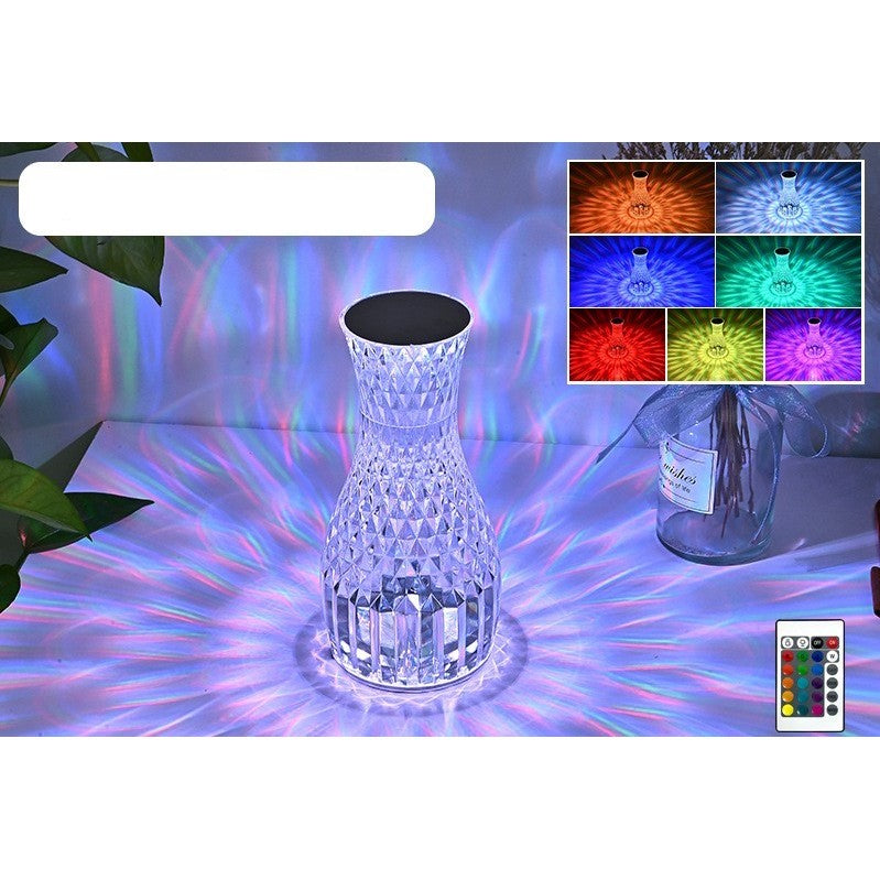 Lampa de Birou LED RGB 16 Culori, Veioza Cristal cu Control Tactil si Telecomanda, Incarcare USB, Acrilic, Forma Vaza, 20x12 cm, Transparent