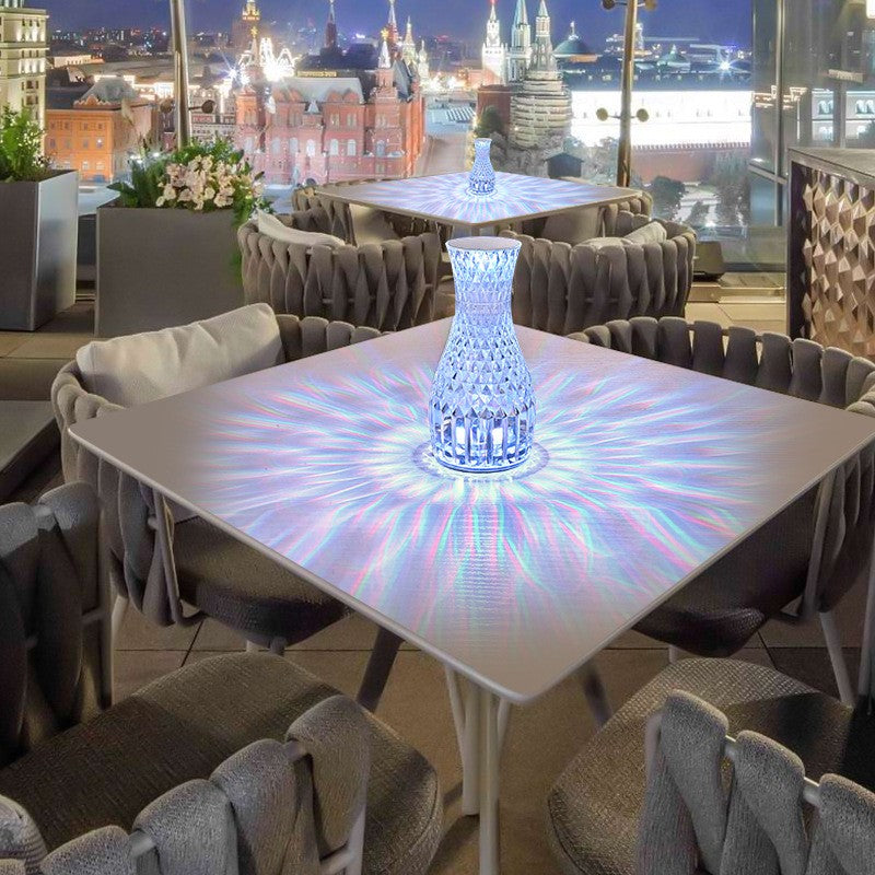 Lampa de Birou LED RGB 16 Culori, Veioza Cristal cu Control Tactil si Telecomanda, Incarcare USB, Acrilic, Forma Vaza, 20x12 cm, Transparent