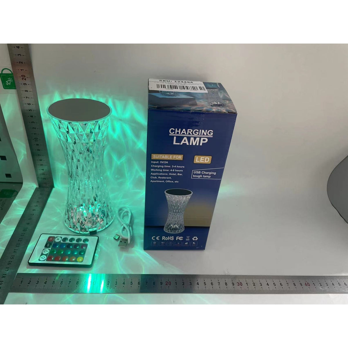 Lampa de Birou LED RGB, Veioza Decorativa cu 16 Culori si Dimmer Tactil, Control prin Telecomanda, Reincarcabila USB, Cristal Acrilic, Forma Vaza, 8x19 cm, Transparenta