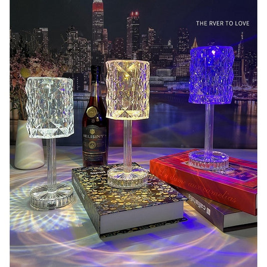 Lampa de Birou LED RGB cu 16 Culori, Veioza Decorativa cu Control Tactil si Telecomanda, Cristal Acrilic Reincarcabil, 4 Moduri Lumina, 3 Nivele Intensitate, Incarcare USB, 3W, 13x28 cm, Transparent
