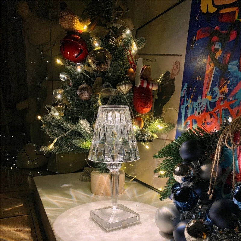 Lampa de Birou Tip Cristal Acrilic, Veioza Decorativa LED RGB 16 Culori, Control Tactil si Telecomanda, Intensitate Reglabila, Acumulator Reincarcabil USB, 3W, 26x12 cm, Transparenta