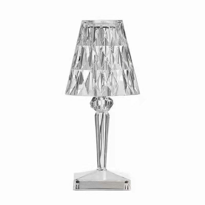 Lampa de Birou Tip Cristal Acrilic, Veioza Decorativa LED RGB 16 Culori, Control Tactil si Telecomanda, Intensitate Reglabila, Acumulator Reincarcabil USB, 3W, 26x12 cm, Transparenta