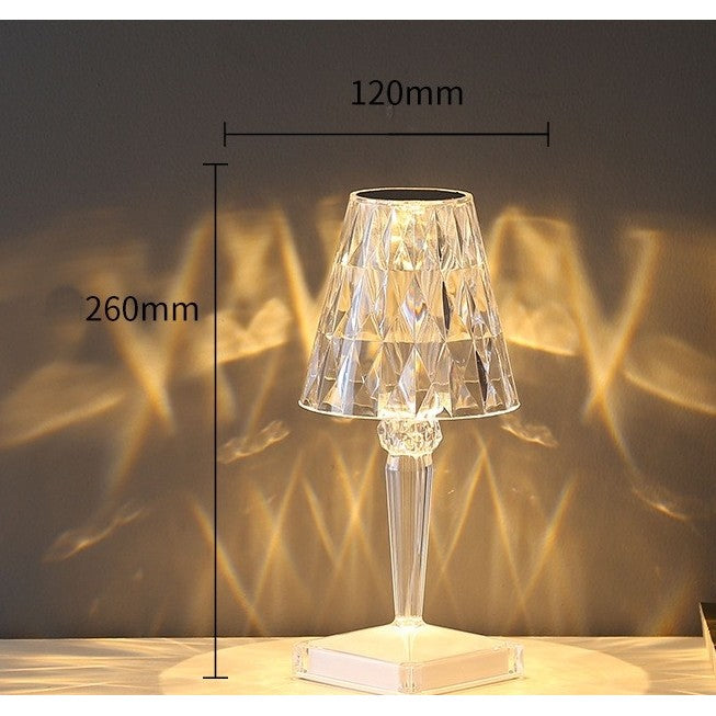 Lampa de Birou Tip Cristal Acrilic, Veioza Decorativa LED RGB 16 Culori, Control Tactil si Telecomanda, Intensitate Reglabila, Acumulator Reincarcabil USB, 3W, 26x12 cm, Transparenta