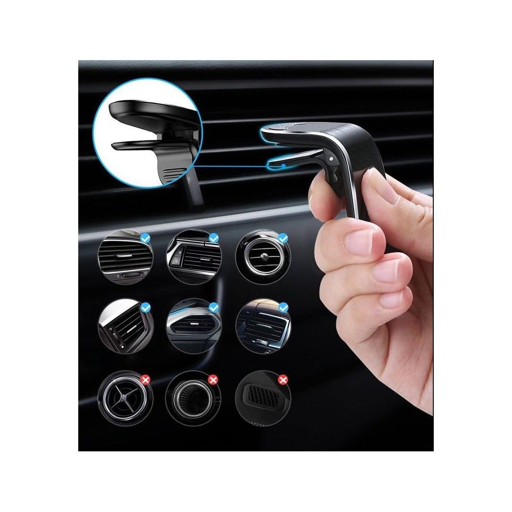 Suport Auto Magnetic Universal pentru Telefon, Tableta si GPS, cu Magneti Neodim Puternici, Fixare pe Grila de Ventilatie, Ajustabil, Negru